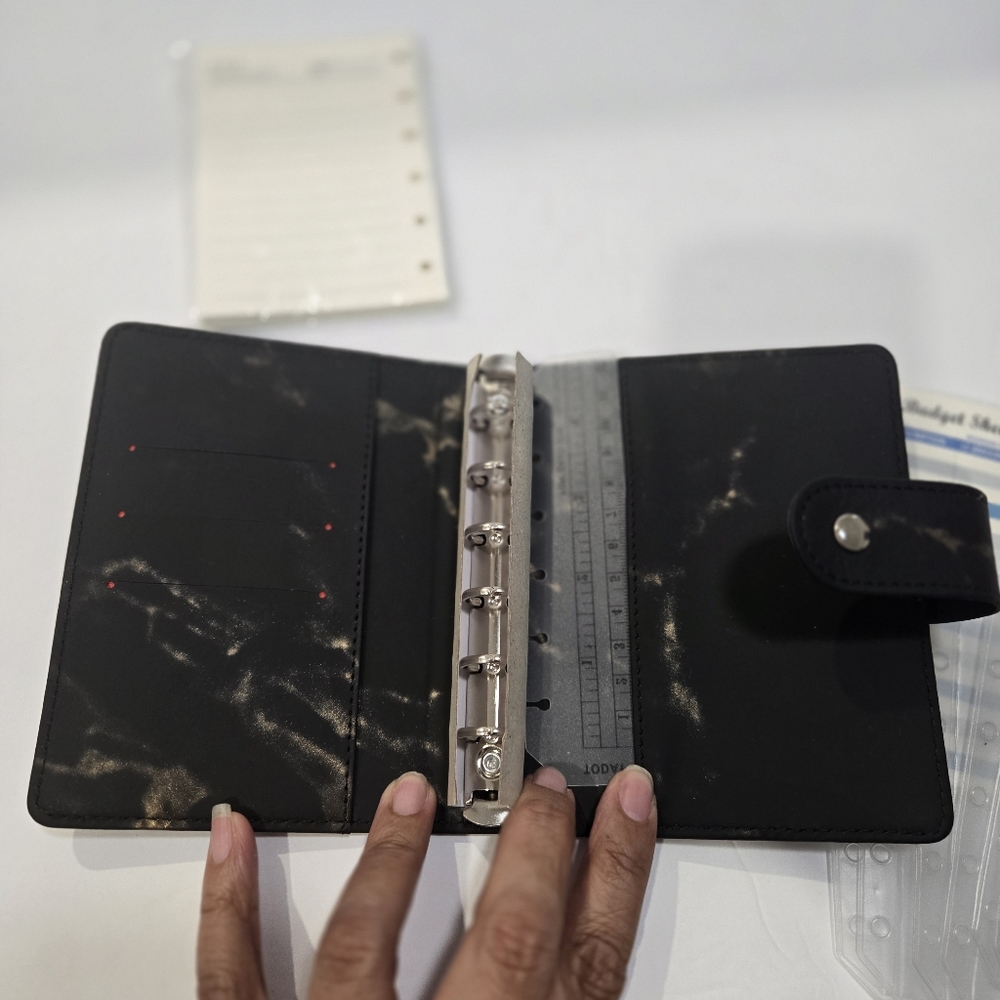 Pocket Budget Planner, Expense Tracker Daily Memo Notes. Black Marble Design New - Picture 5 of 11
